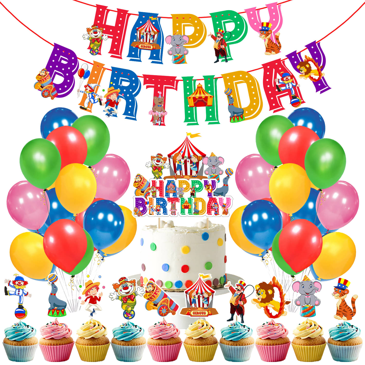     			Zyozi Circus Party Decoration Set Circus Themed Party Kit Banner, Cake Topper, Cup Cake Topper and Balloon For Boy or Girls' Birthday Circus Themed Baby Shower (Pack of 37)