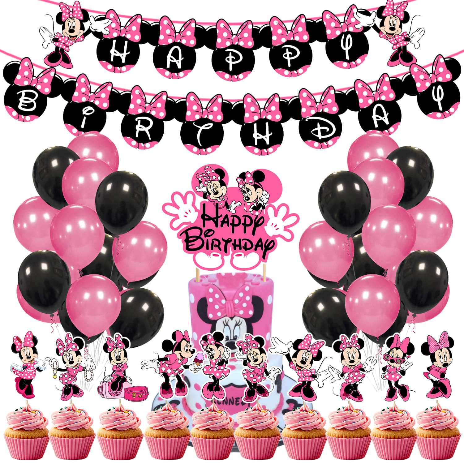     			Zyozi Minnie Mouse Party Decoration Set, Minnie Mouse Themed Party Kit Banner, Cake Topper, Cup Cake Topper and Balloon For Girls' Birthday Minnie Mouse Themed Baby Shower (Pack of 37)