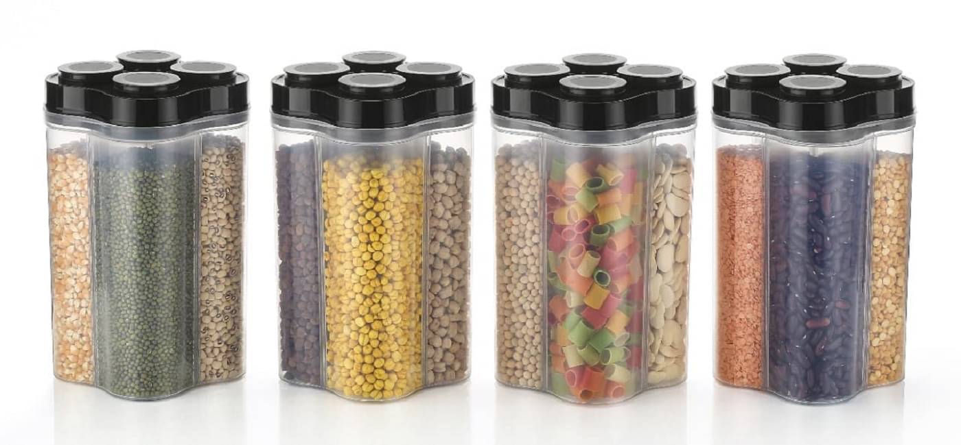 iview kitchenware - Dal/Pasta/Grocery Black Plastic Dal Container ( Set of 4 ) - 2500 ml iview kitchenware - Dal/Pasta/Grocery Black Plastic Dal Container ( Set of 4 ) - 2500 ml