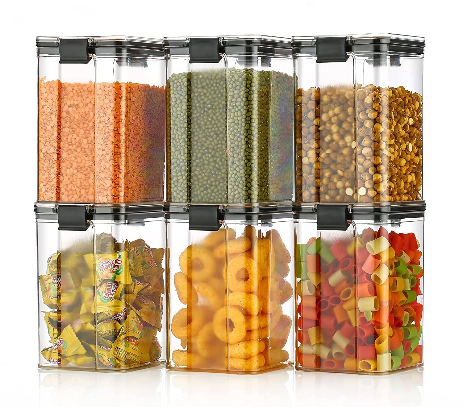 iview kitchenware - Dal/Pasta/Grocery Black Plastic Food Container ( Set of 6 ) - 900 ml iview kitchenware - Dal/Pasta/Grocery Black Plastic Food Container ( Set of 6 ) - 900 ml