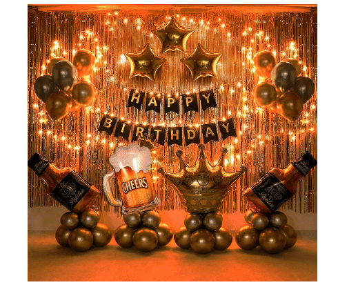     			Jolly Party  Happy Birthday Banner Decoration Kit - 63Pcs Set for Boys Husband Balloons Decorations Items Combo with Cheers Foil Balloon Crown Foil, Age Perfect, Metallic Balloons With Fairy Light