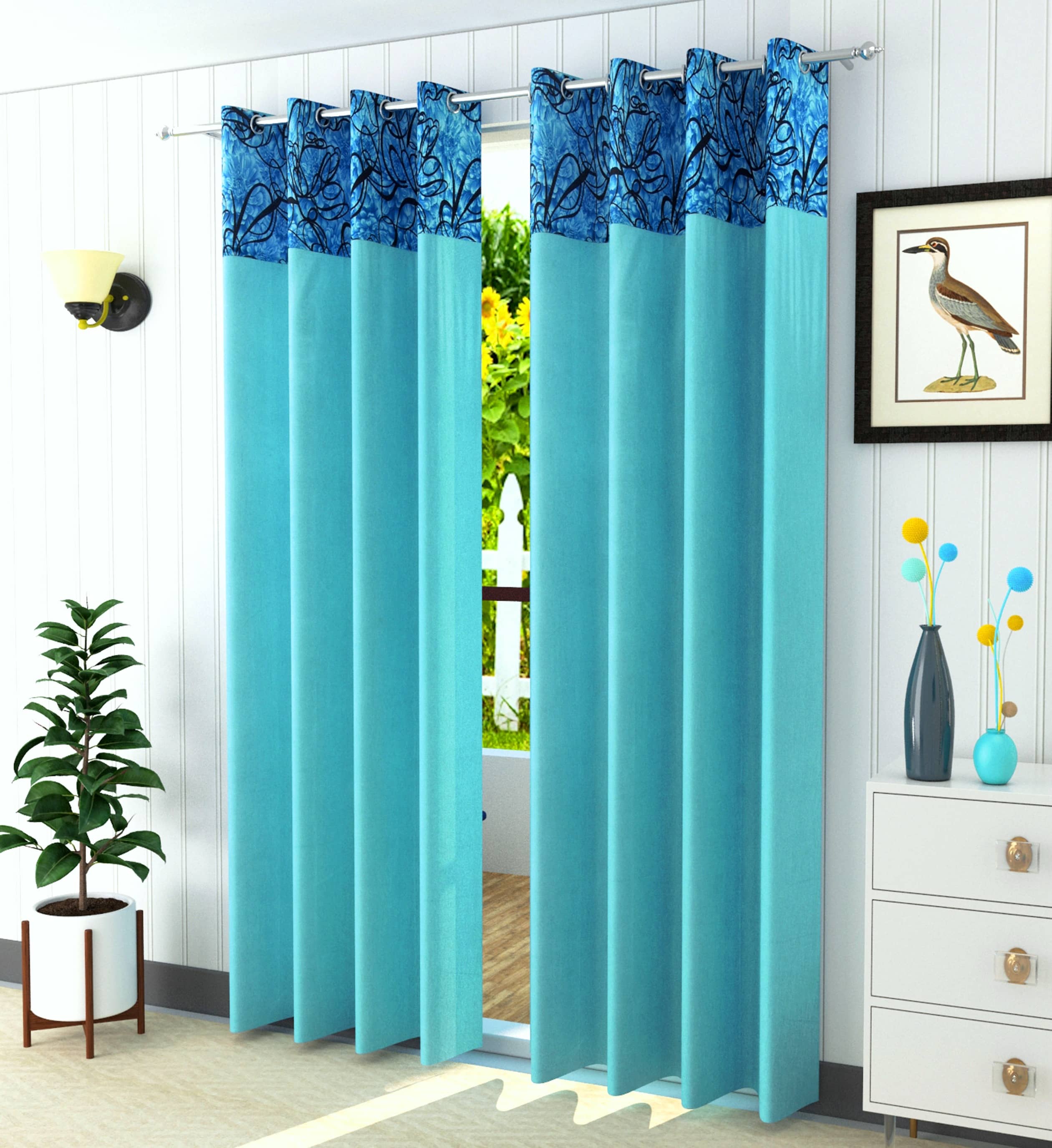Homefab India Printed Blackout Eyelet Window Curtain 5ft (Pack of 2) - Blue