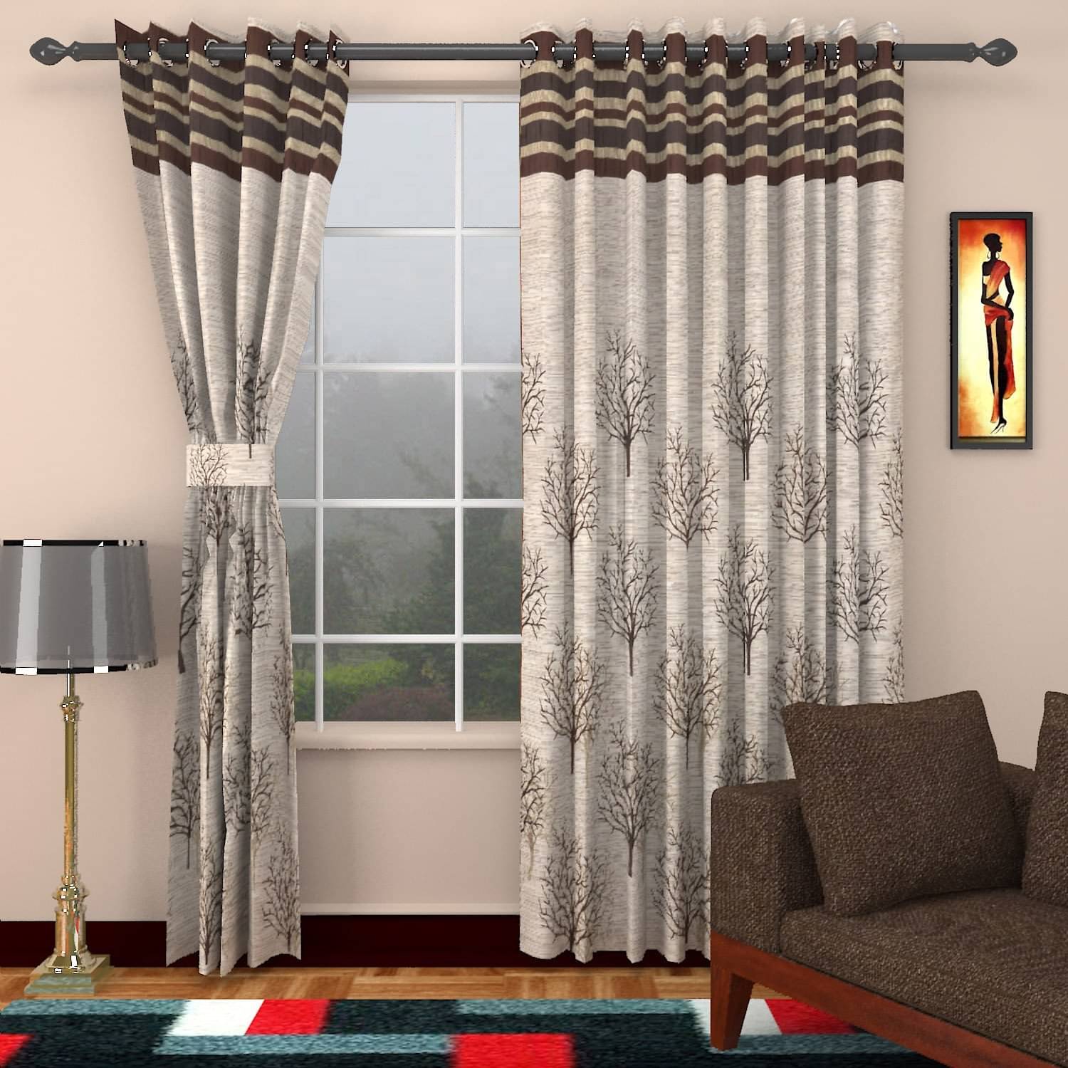     			Homefab India Abstract Blackout Eyelet Window Curtain 5ft (Pack of 2) - Brown
