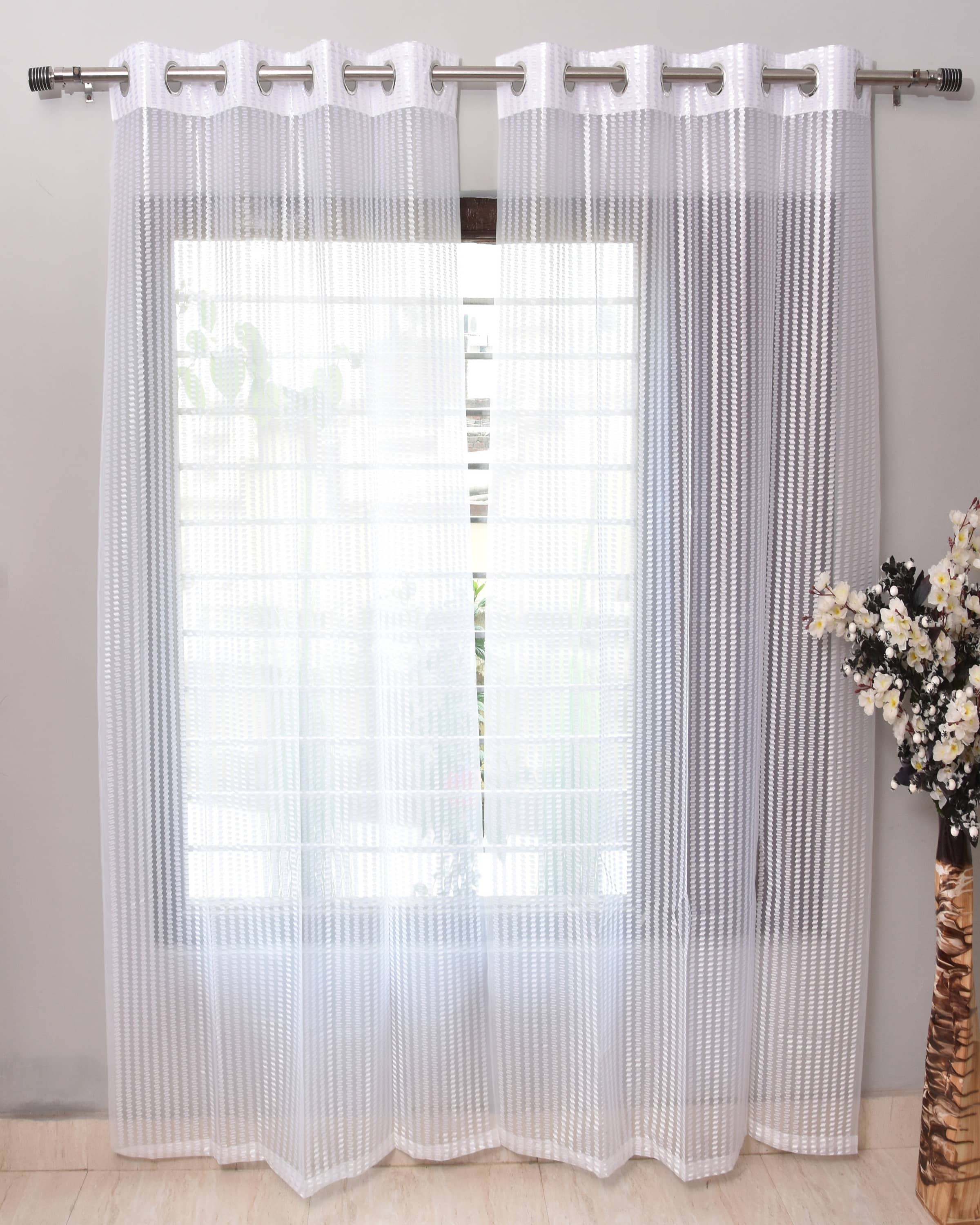 Homefab India SelfDesign Semi-Transparent Eyelet Window Curtain 5ft (Pack of 2) - White