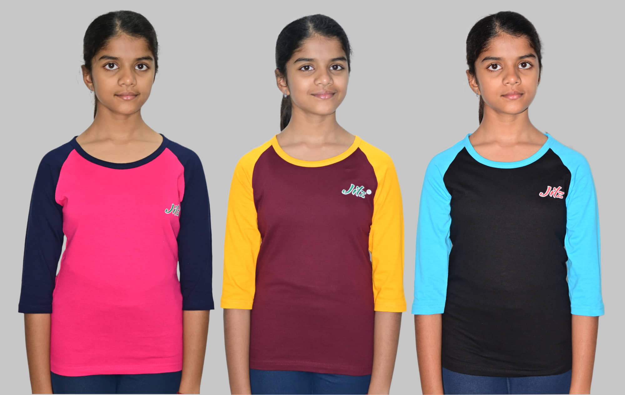 JILZ Pack of 3 Girls 100% Cotton T-Shirt ( Multi )