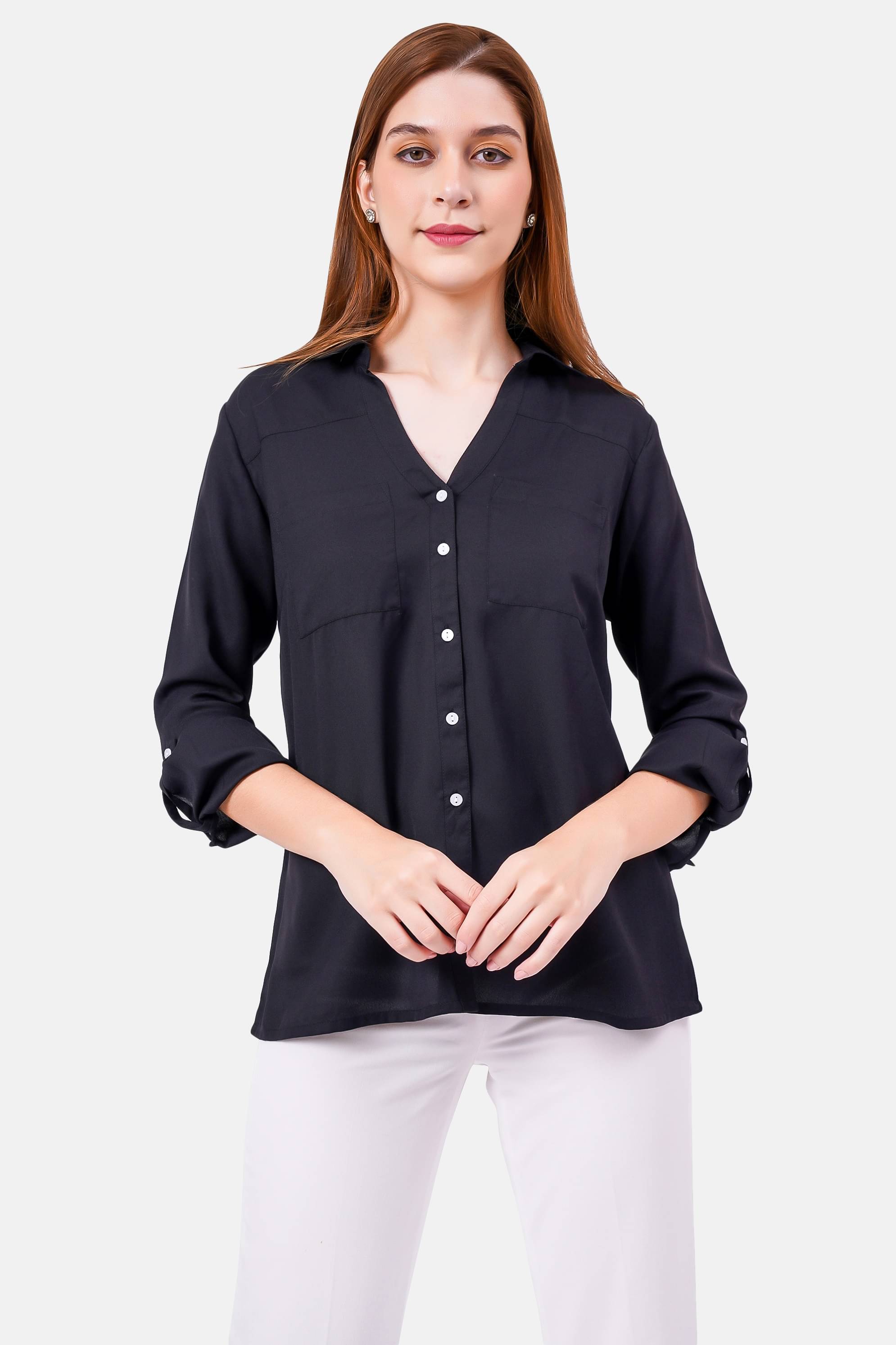     			NUEVOSDAMAS Women Solid Polyester Shirt ( Grey )