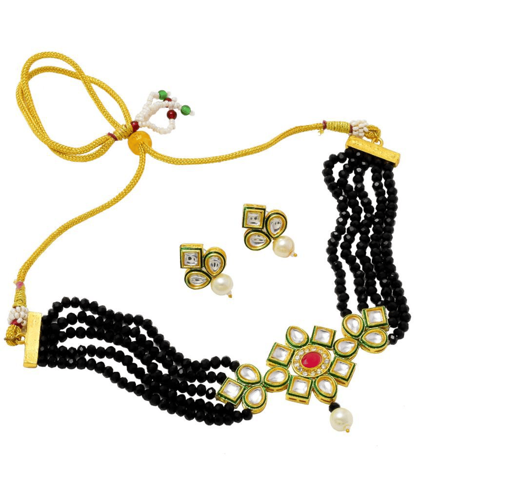PUJVI - Black Brass Necklace Set ( Pack of 1 )