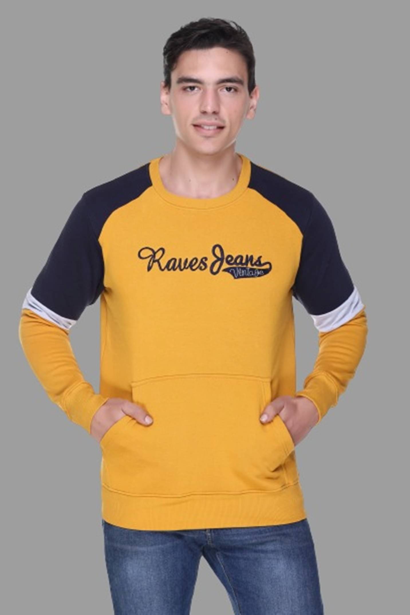     			RF RAVES - Mustard Fleece Regular Fit Men's Sweatshirt ( Pack of 1 )