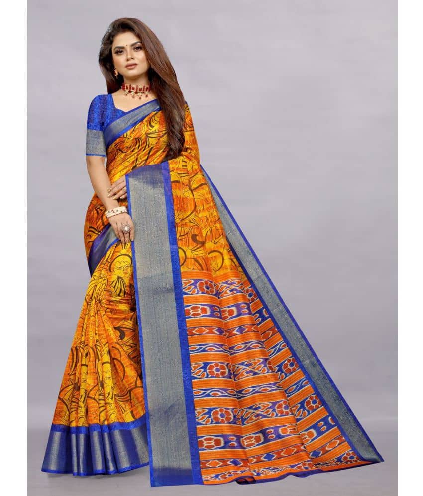 Rhey Cotton Silk Printed Saree With Unstitched Blouse Piece ( Blue ) - Sarees | Buy online on ZillyBuy