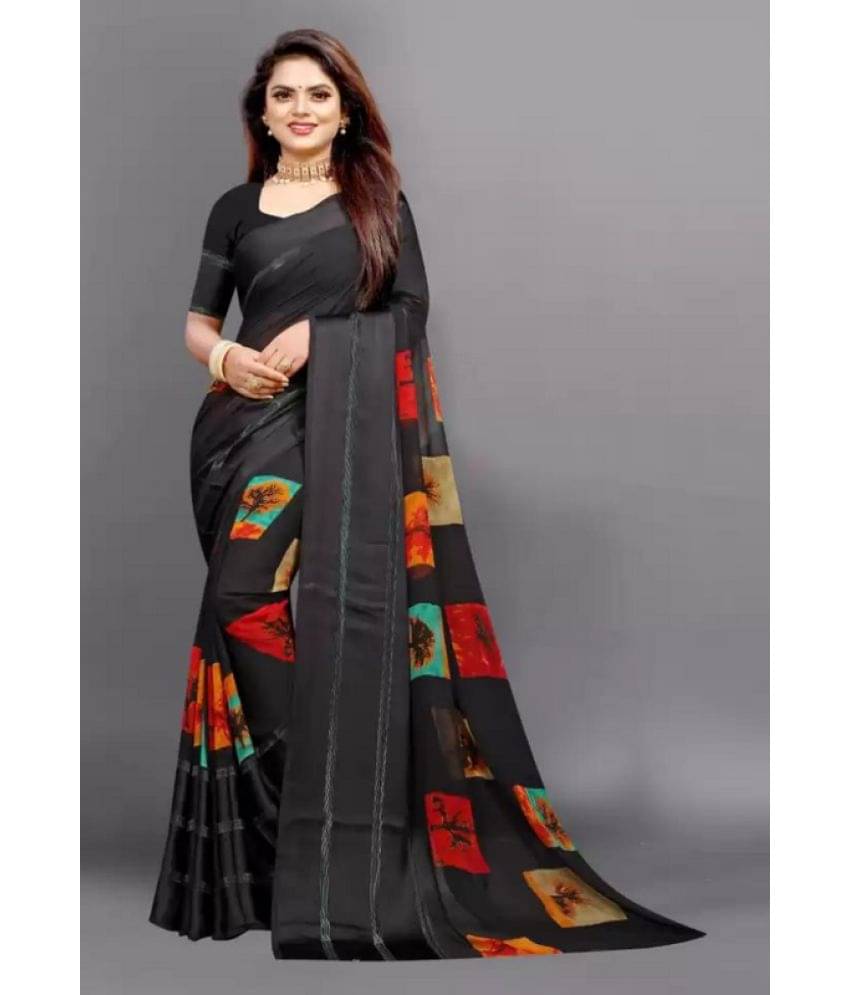 Sanwariya Silks Georgette Printed Saree With Unstitched Blouse Piece ( Black ) Sanwariya Silks Georgette Printed Saree With Unstitched Blouse Piece ( Black )