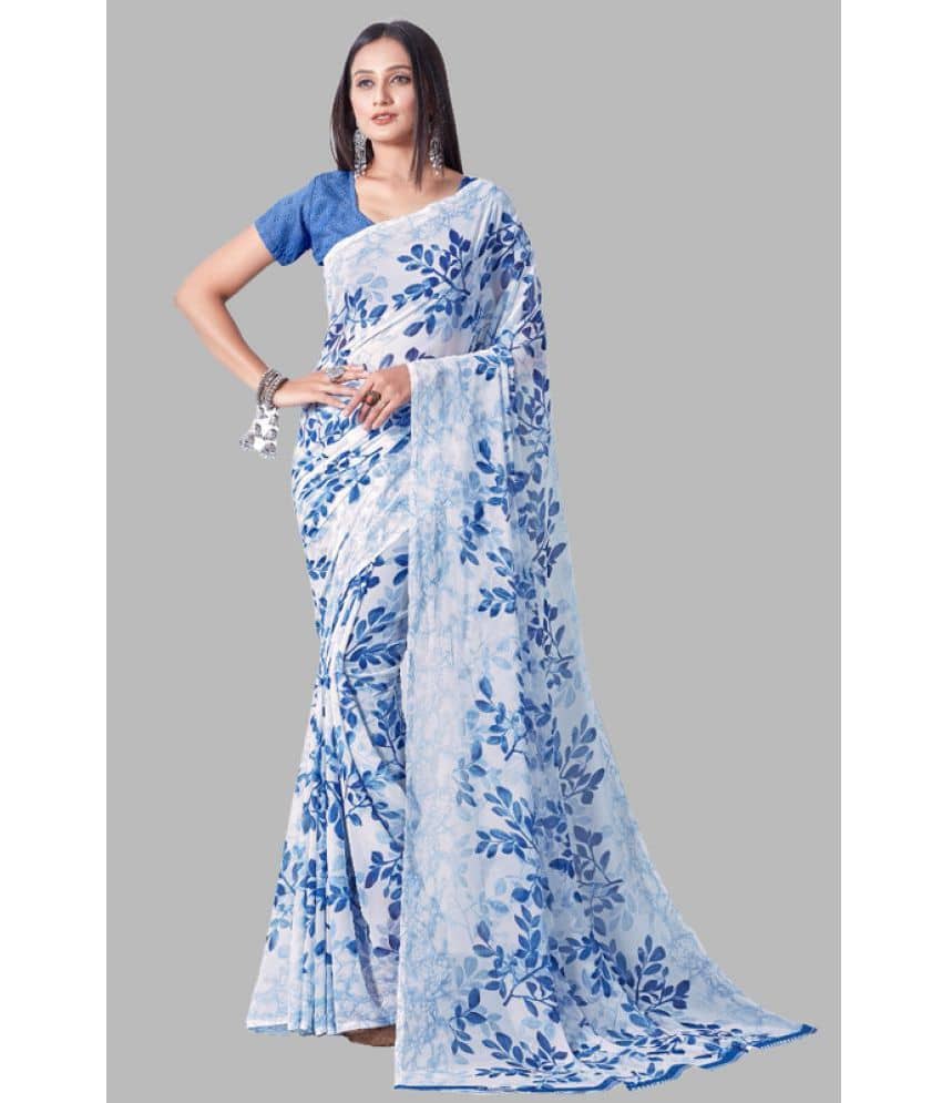 Sanwariya Silks Georgette Printed Saree With Unstitched Blouse Piece ( Blue ) - Sarees | Buy online on ZillyBuy