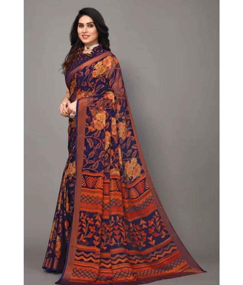 Sanwariya Silks Brasso Printed Saree With Unstitched Blouse Piece ( Navy Blue ) Sanwariya Silks Brasso Printed Saree With Unstitched Blouse Piece ( Navy Blue )