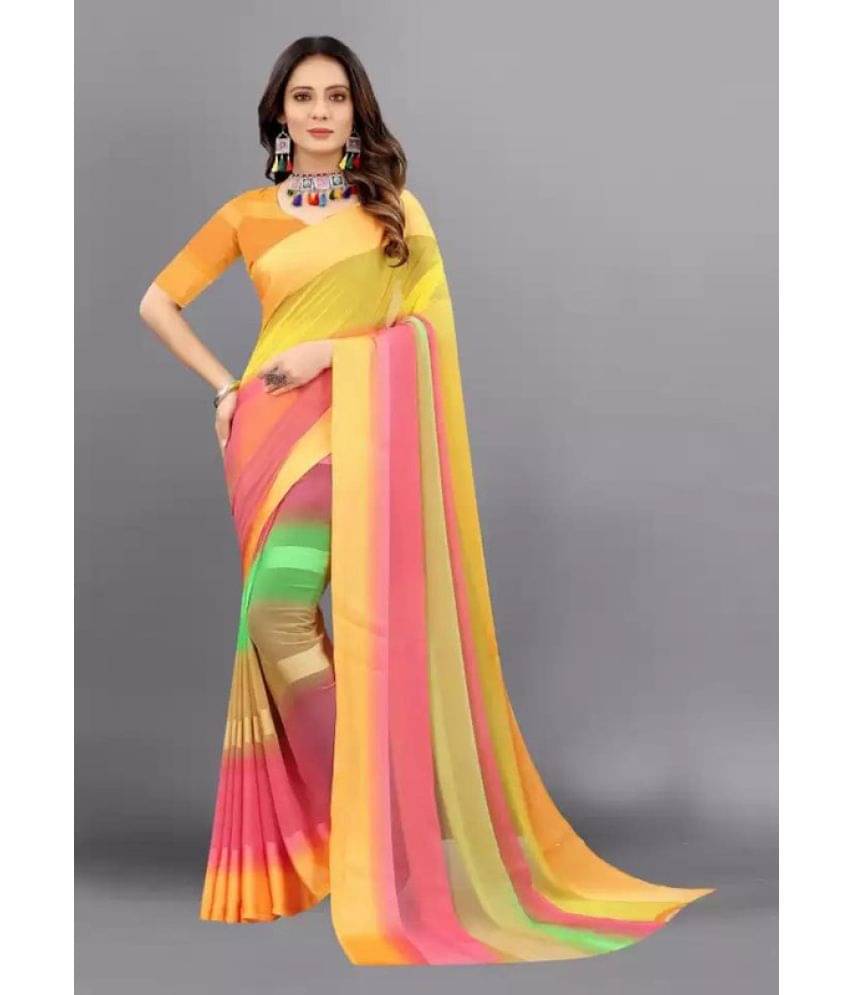     			Sanwariya Silks Georgette Striped Saree With Unstitched Blouse Piece ( Orange )