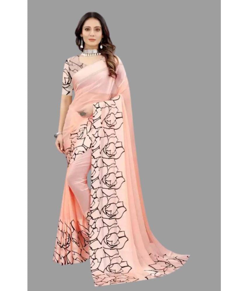     			Sanwariya Silks Georgette Printed Saree With Unstitched Blouse Piece ( Peach )