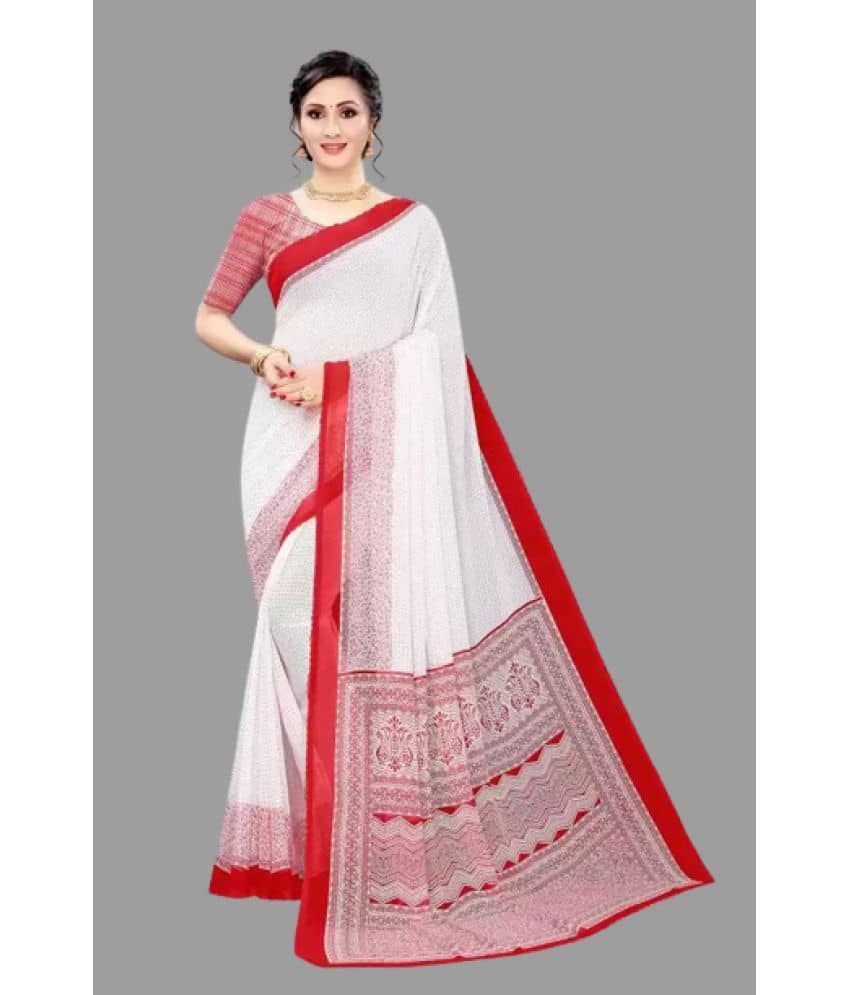 Sanwariya Silks Georgette Printed Saree With Unstitched Blouse Piece ( Red ) - Sarees | Buy online on ZillyBuy