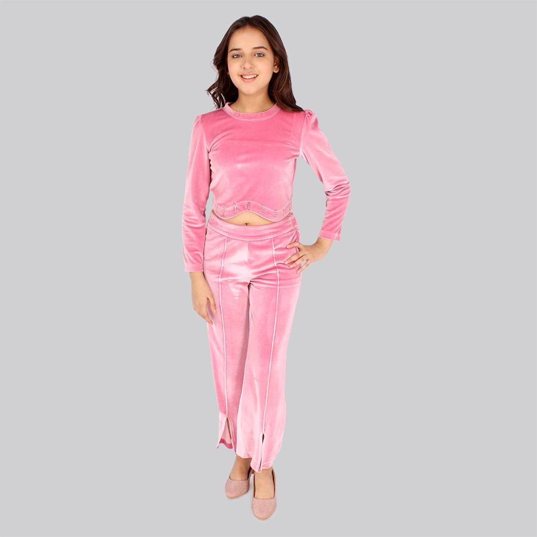     			Cutecumber Pack of 1 Girls Velvet Top With Skirt ( Pink )