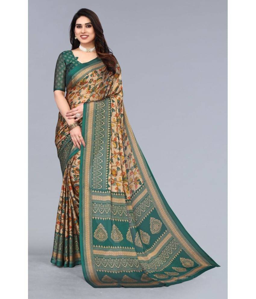 FABMORA Chiffon Printed Saree With Unstitched Blouse Piece ( Rama ) FABMORA Chiffon Printed Saree With Unstitched Blouse Piece ( Rama )