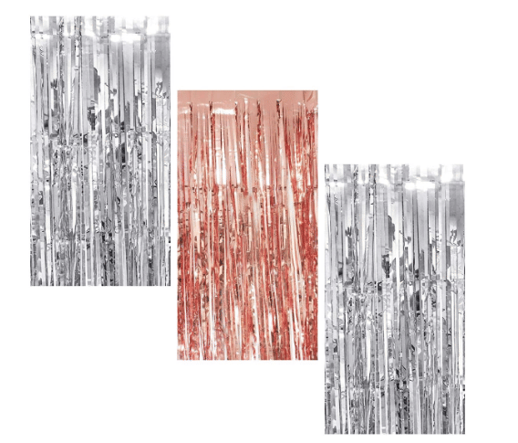     			Jolly Party   1 Rose gold  2 silver Fringe Curtains Pack of 3