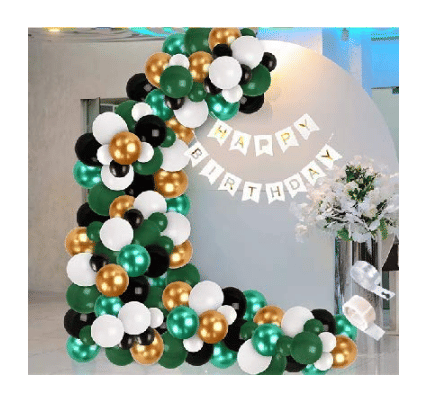     			Jolly Party  Colorful White Bunting Banner(13)+Metallic Balloons Green 40+Golden 30+White 30+Balloon Glue Dots 100(1)+Balloon Arch Garland(1)