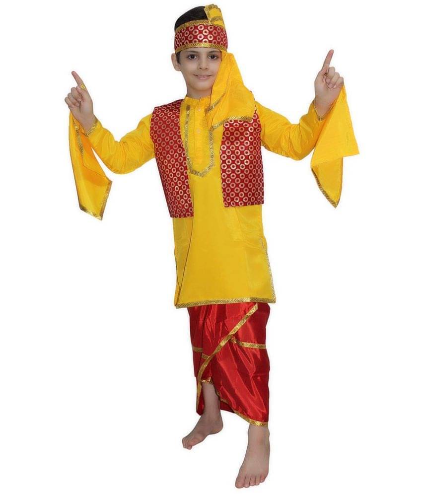 Kaku Fancy Dresses Indian State Punjabi Folk Dance Costume for Kids / Gidda Dance Costume For Boys - Yellow & Red, 3-4 Years Kaku Fancy Dresses Indian State Punjabi Folk Dance Costume for Kids / Gidda Dance Costume For Boys - Yellow & Red, 3-4 Years