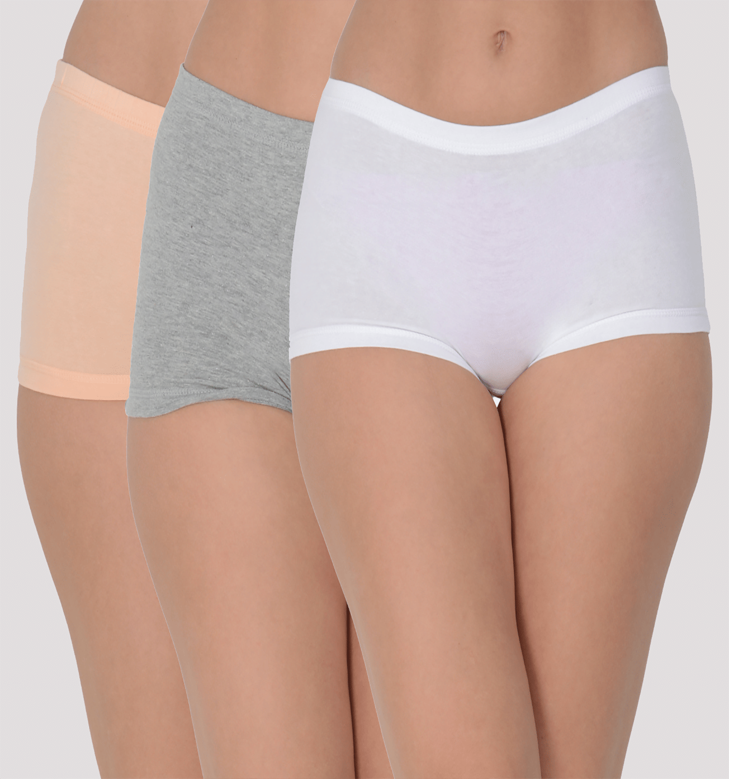 Leading Lady Pack of 3 Cotton Solid Women's Boy Shorts ( Peach )
