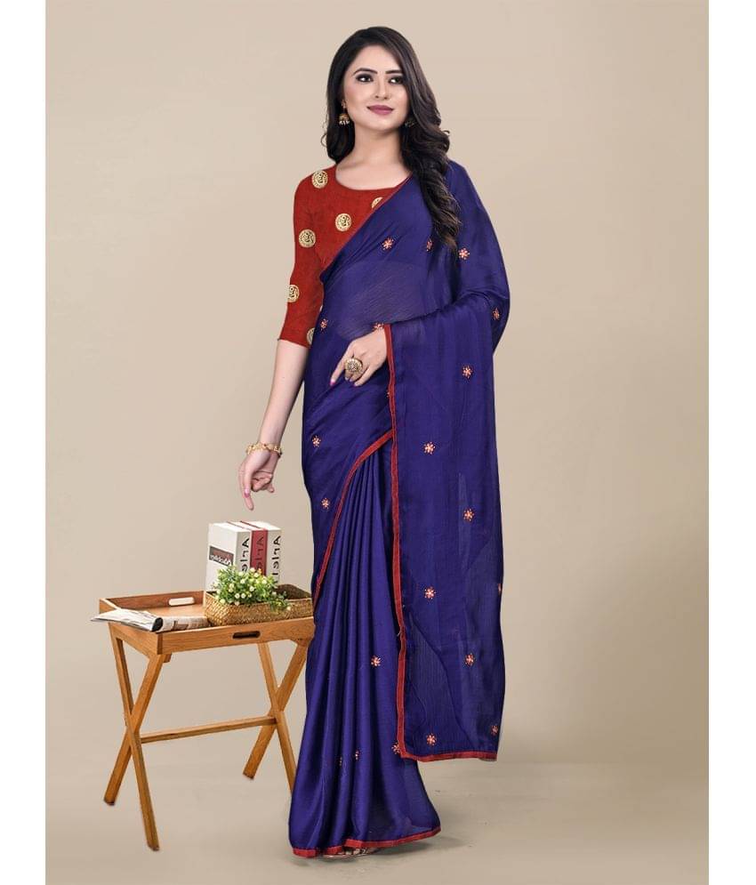     			Rekha Maniyar Chiffon Solid Saree With Unstitched Blouse Piece ( Navy Blue )
