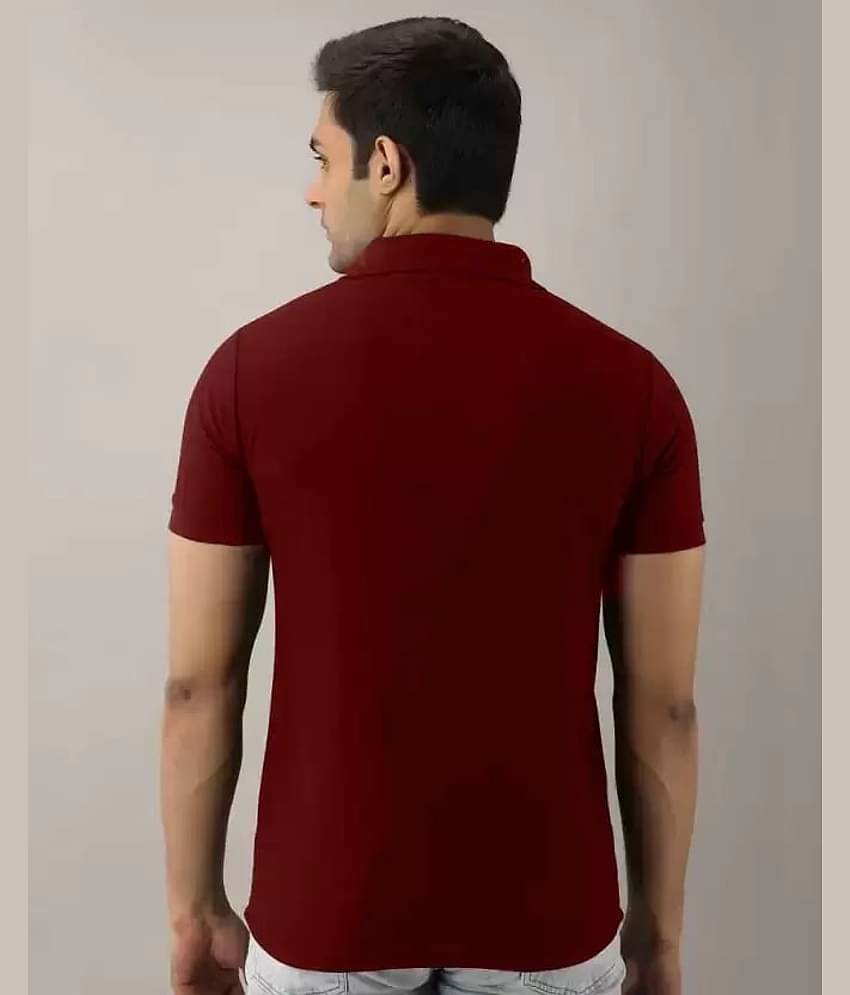 SKYRISE Pack of 1 Cotton Blend Slim Fit Solid Half Sleeves Men's Polo T Shirt ( Burgundy )