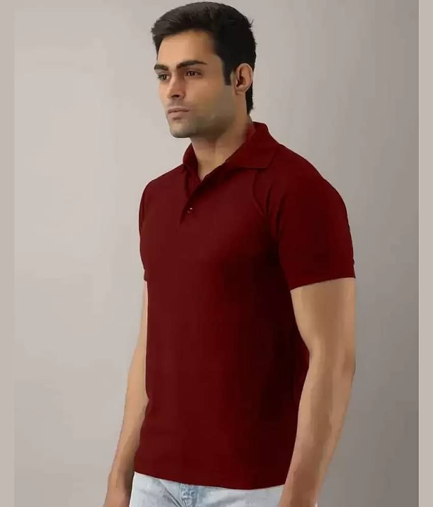 SKYRISE Pack of 1 Cotton Blend Slim Fit Solid Half Sleeves Men's Polo T Shirt ( Burgundy )