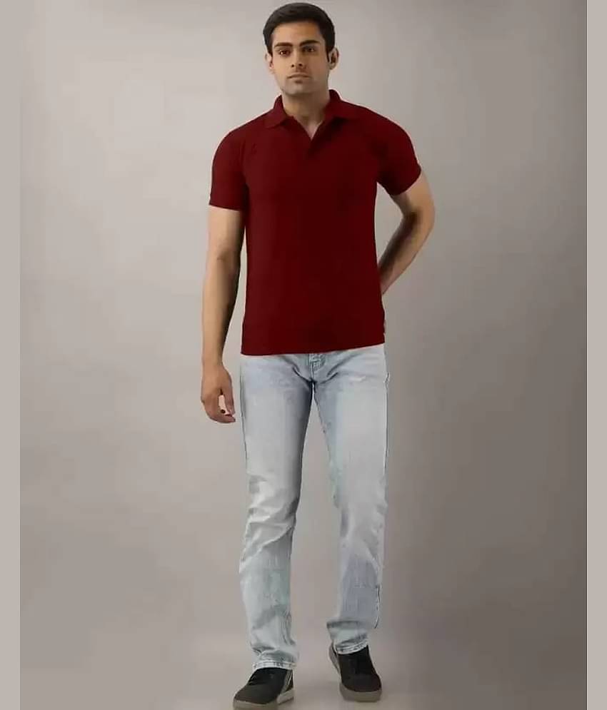 SKYRISE Pack of 1 Cotton Blend Slim Fit Solid Half Sleeves Men's Polo T Shirt ( Burgundy )