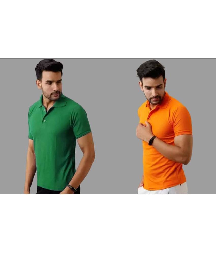 SKYRISE Pack of 2 Cotton Blend Slim Fit Solid Half Sleeves Men's Polo T Shirt ( Multicolor )