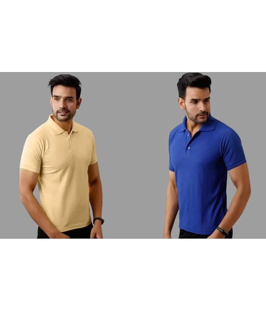 SKYRISE Pack of 2 Cotton Blend Slim Fit Solid Half Sleeves Men's Polo T Shirt ( Multicolor )
