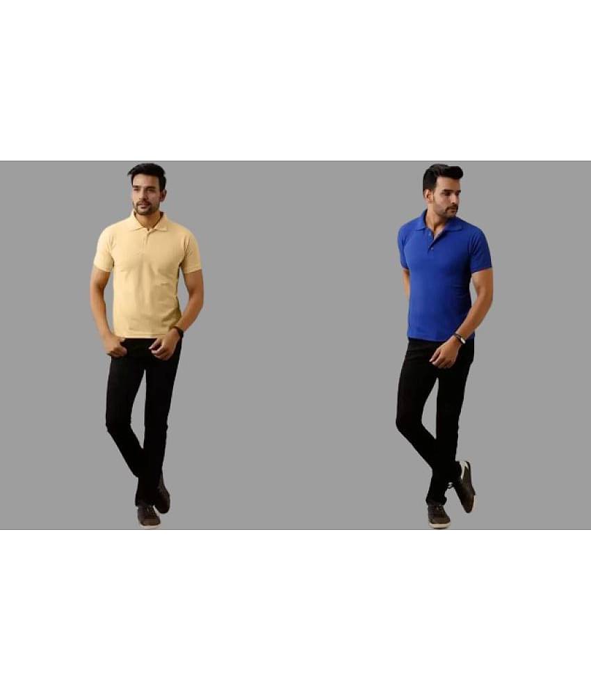 SKYRISE Pack of 2 Cotton Blend Slim Fit Solid Half Sleeves Men's Polo T Shirt ( Multicolor )