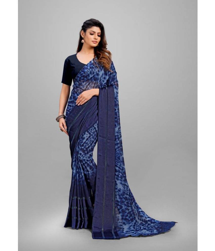     			Sanwariya Silks Georgette Printed Saree With Unstitched Blouse Piece ( Navy Blue )