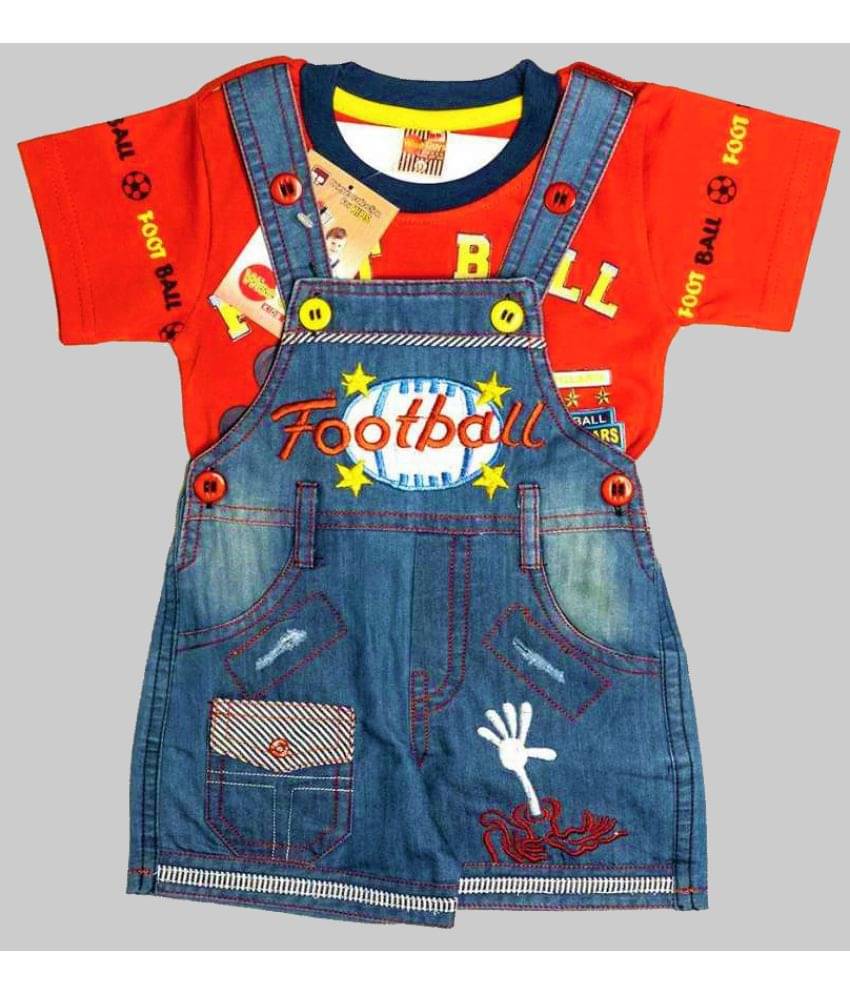     			Wise Guys Pack of 1 Baby Boys Denim Dungaree Sets ( Red & Blue )