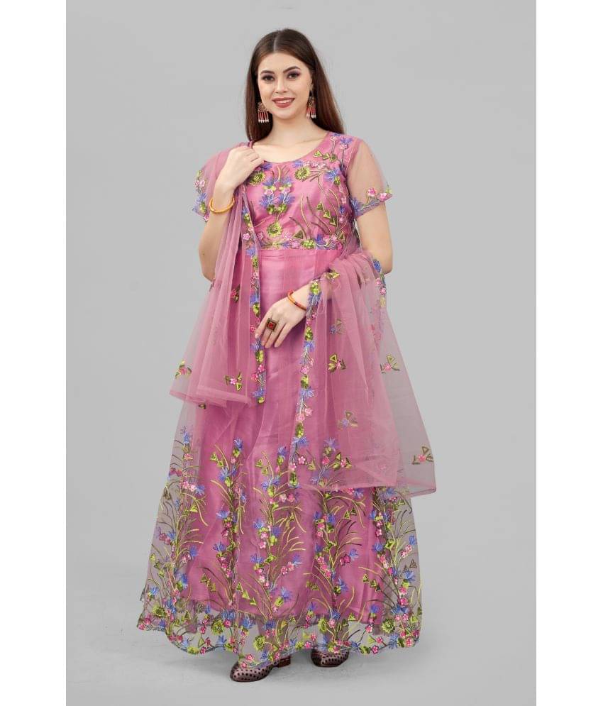 Aika - Peach Anarkali Net Women's Stitched Ethnic Gown ( Pack of 1 ) Aika - Peach Anarkali Net Women's Stitched Ethnic Gown ( Pack of 1 )