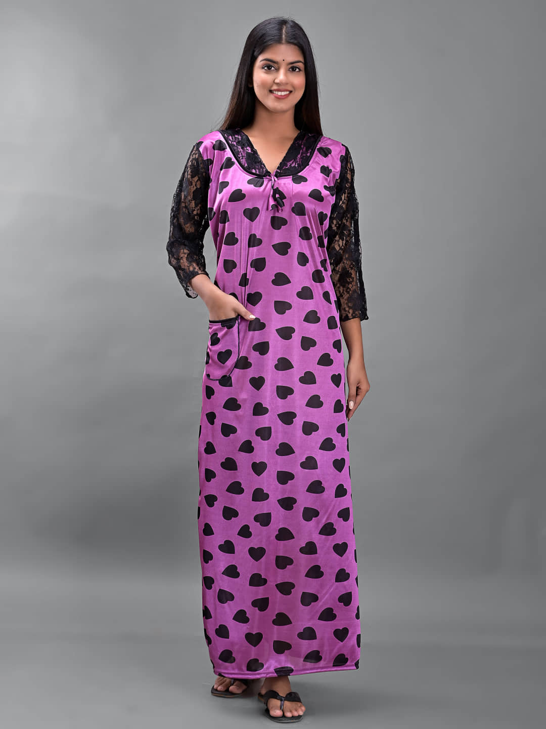 Apratim - Purple Satin Women's Nightwear Nighty & Night Gowns ( Pack of 1 ) - Nightwear & Loungewear | Buy online on ZillyBuy