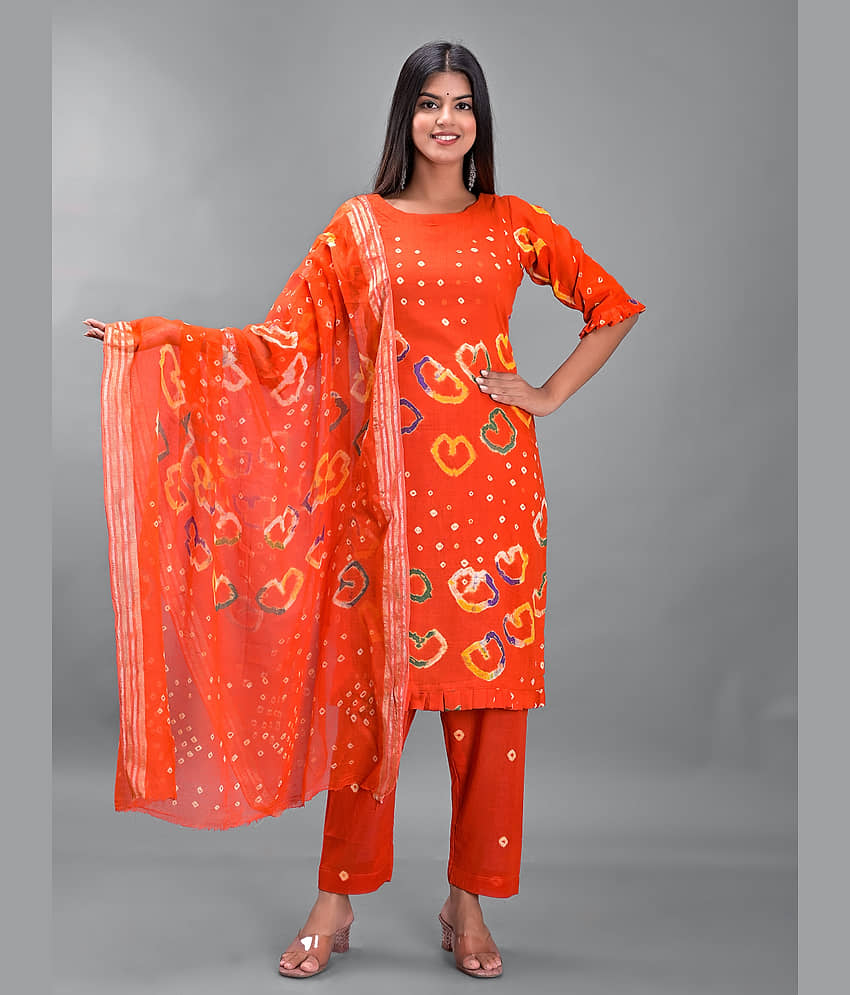 Apratim - Unstitched Orange Cotton Dress Material ( Pack of 1 ) - Unstitched Fabrics | Buy online on ZillyBuy