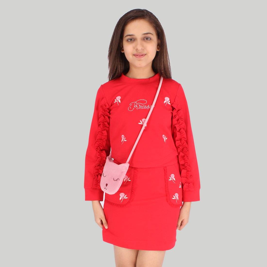     			Cutecumber Pack of 1 Girls Cotton Blend Top With Skirt ( Red )