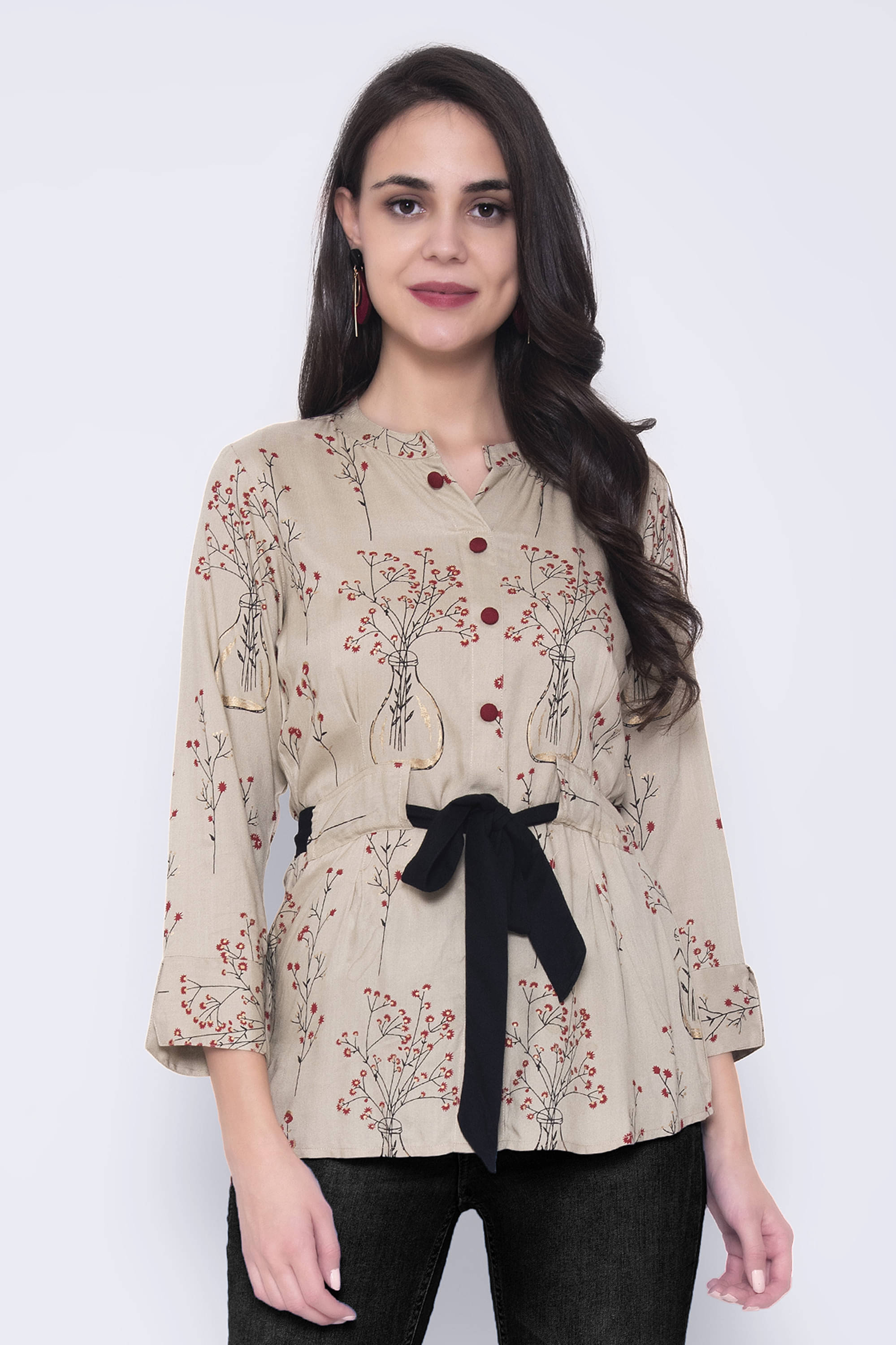     			GOD BLESS Women's Rayon Knot Front Top ( Beige )