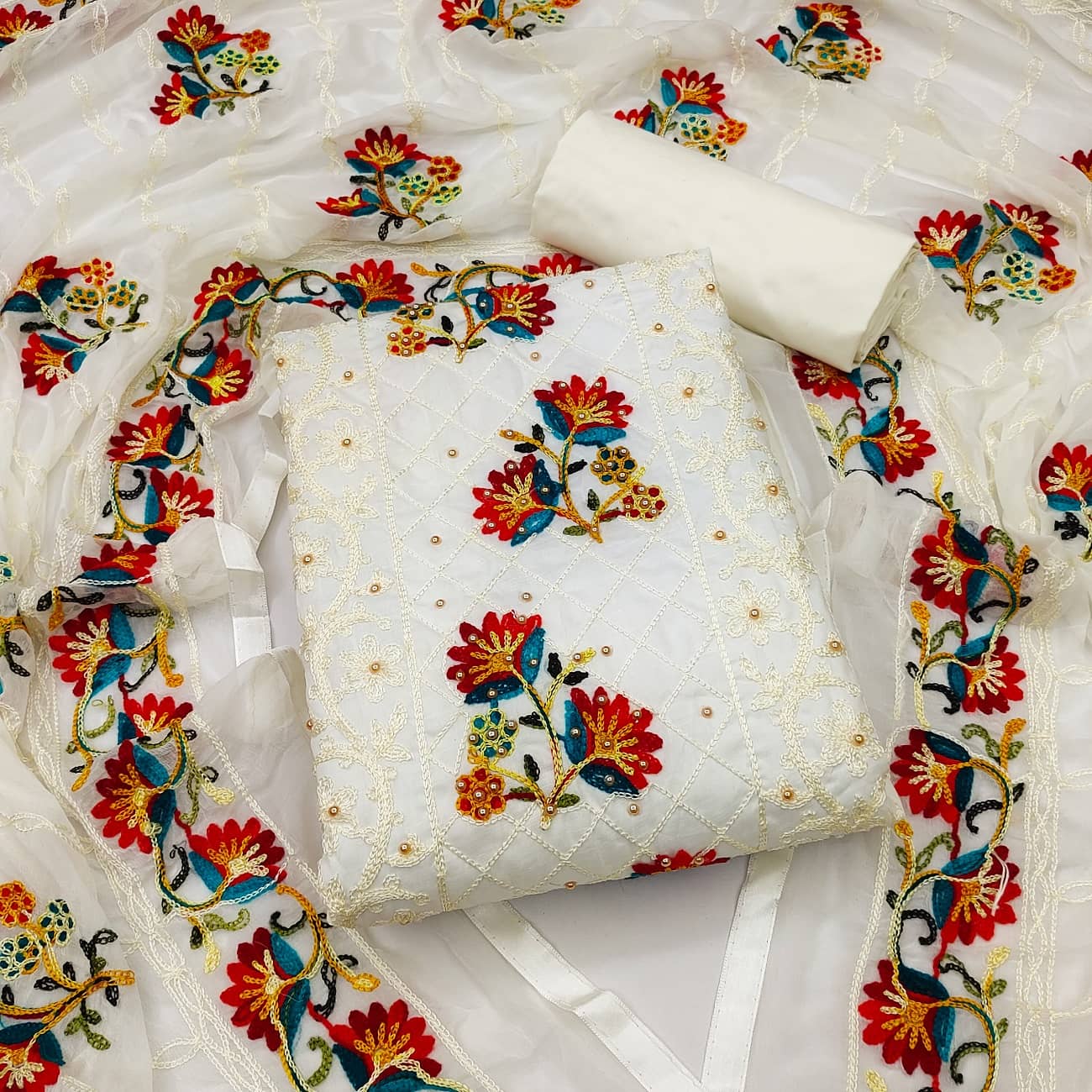 Gazal Fashions - Unstitched Off White Cotton Dress Material ( Pack of 1 ) - Unstitched Fabrics | Buy online on ZillyBuy