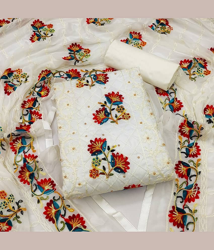 Gazal Fashions - Unstitched Off White Cotton Dress Material ( Pack of 1 ) - Unstitched Fabrics | Buy online on ZillyBuy