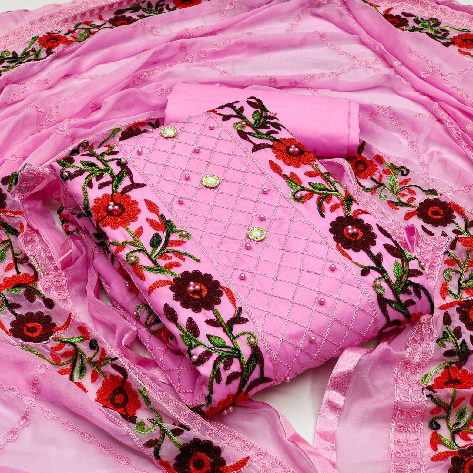 Gazal Fashions - Unstitched Pink Cotton Dress Material ( Pack of 1 ) - Unstitched Fabrics | Buy online on ZillyBuy