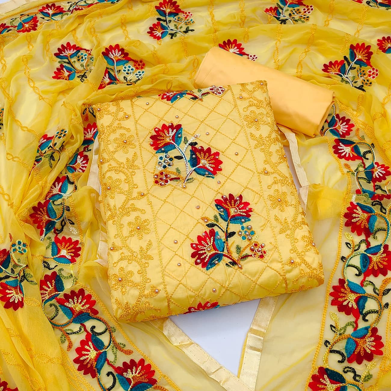 Gazal Fashions - Unstitched Yellow Cotton Dress Material ( Pack of 1 ) - Unstitched Fabrics | Buy online on ZillyBuy