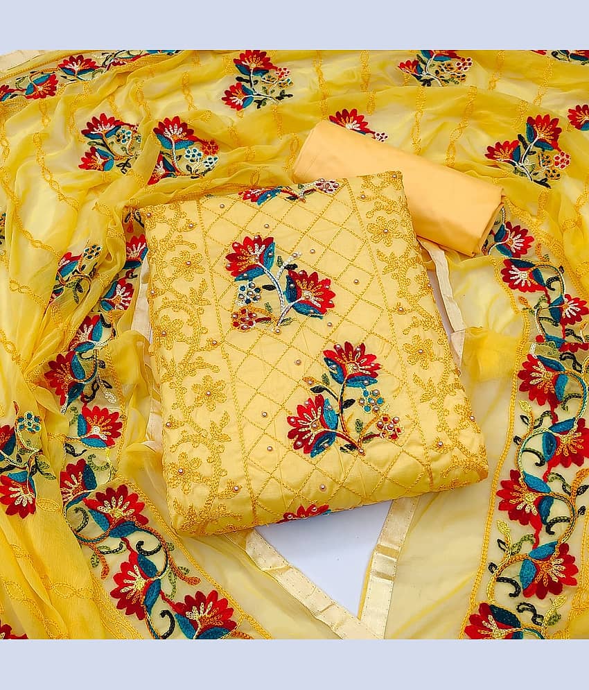 Gazal Fashions - Unstitched Yellow Cotton Dress Material ( Pack of 1 ) - Unstitched Fabrics | Buy online on ZillyBuy