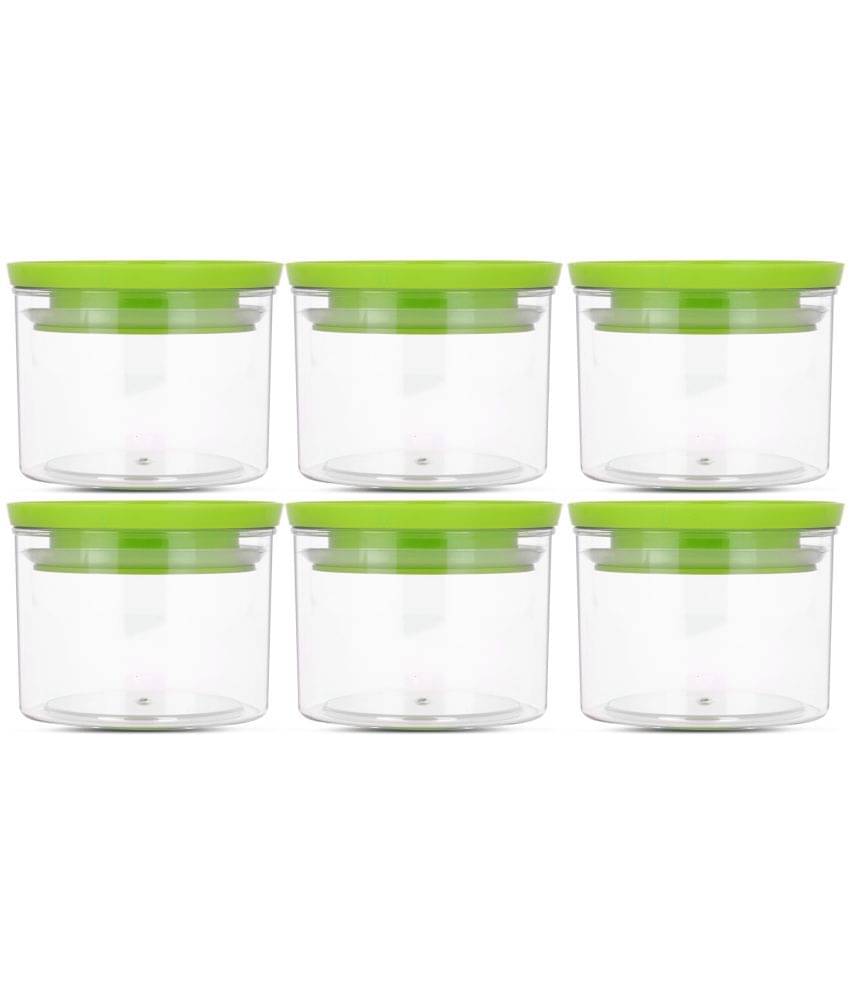     			HomePro - Round Container | Airtight | Silicone Cap | Green | Plastic Utility Container | Set of 6 - 500 ml