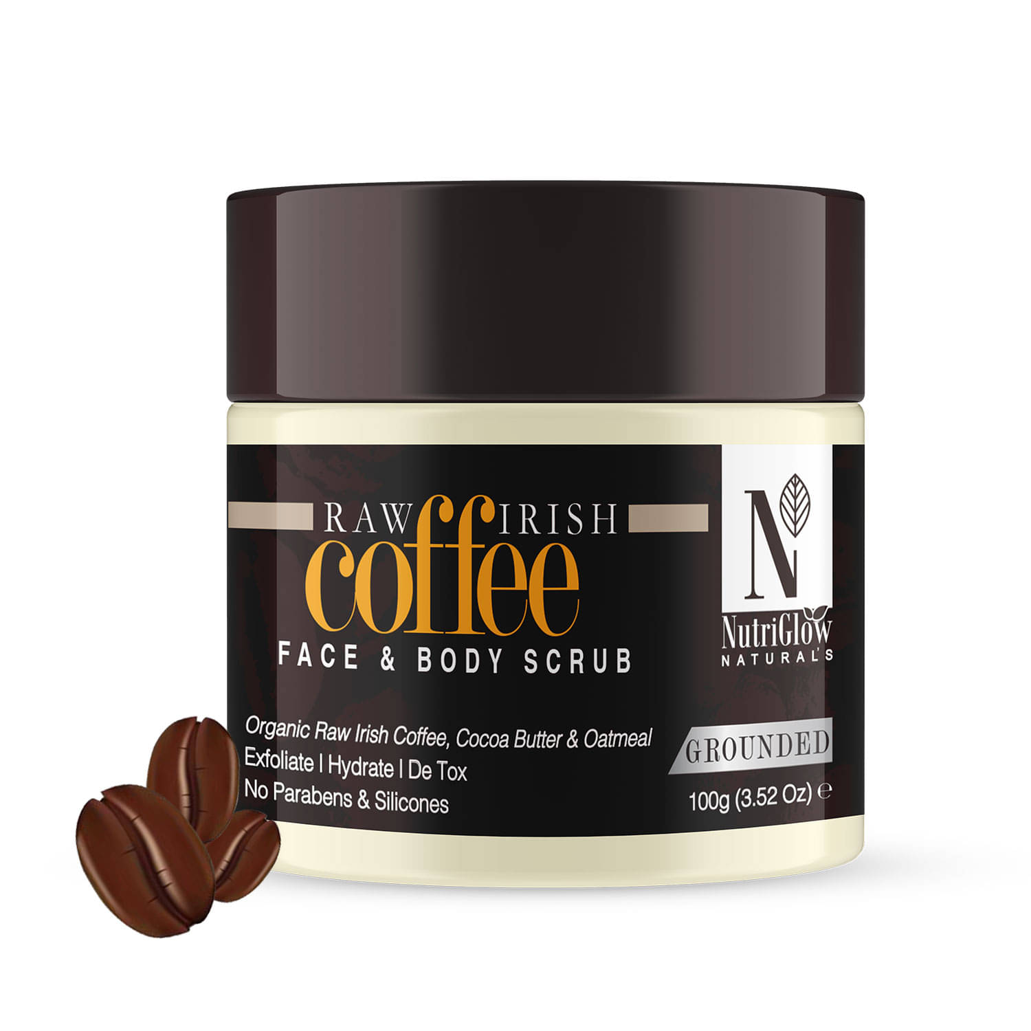 NutriGlow NATURAL'S Raw Irish Coffee Face & Body Scrub, 100g NutriGlow NATURAL'S Raw Irish Coffee Face & Body Scrub, 100g