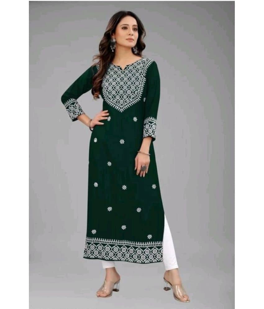 QPEEZ - Green Rayon Women's Straight Kurti ( Pack of 1 ) - Kurtis, Tunics | Buy online on ZillyBuy