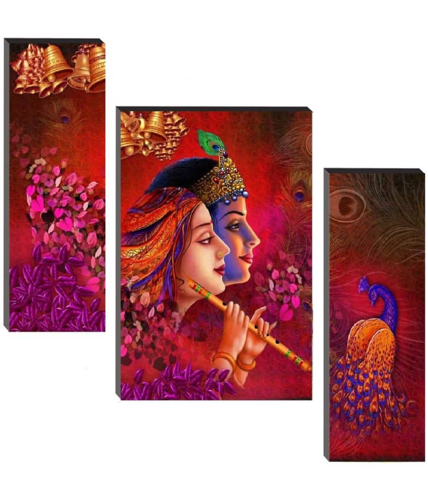 SNDArt Set Of 3 Radha Krishna Wall Paintings For Living Room 12 x 18 inch