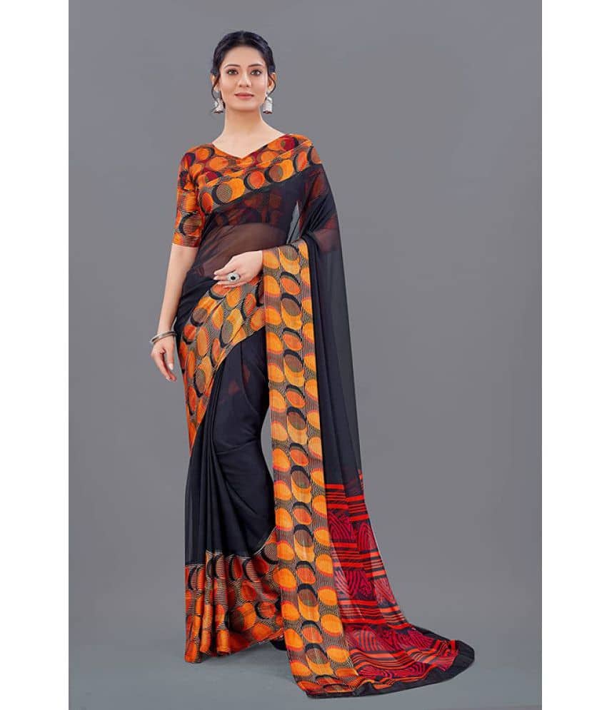 Sanwariya Silks Georgette Printed Saree With Unstitched Blouse Piece ( Black ) - Sarees | Buy online on ZillyBuy