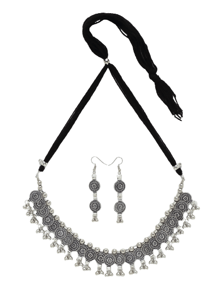 Sirimiri - Black Oxidised Silver Necklace Set ( Pack of 1 )